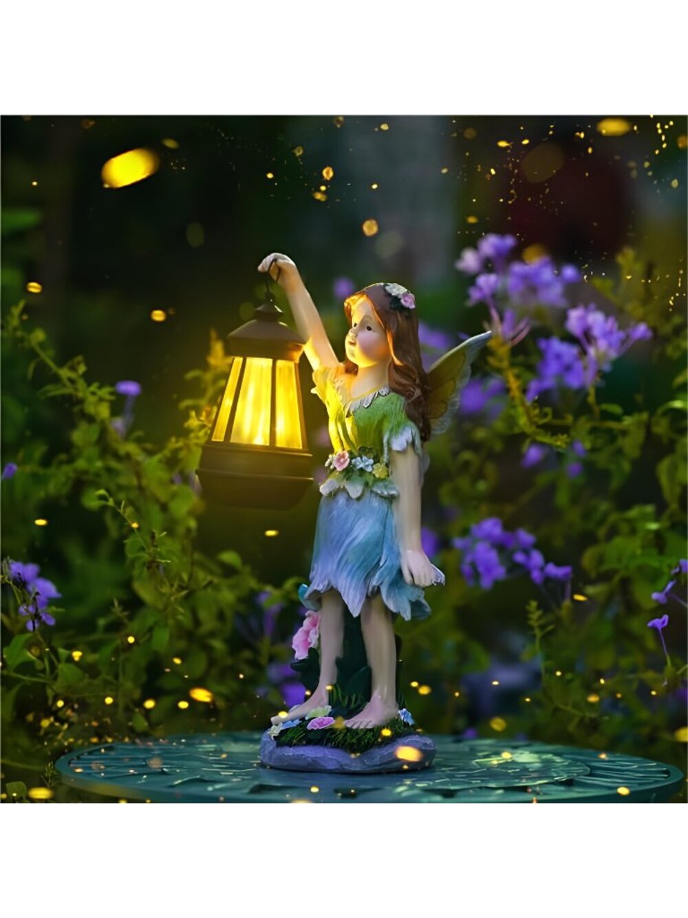 Fairy Garden Statue Solar Garden Fairy with Lantern Light Outdoor Decoration